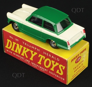 Dinky #189, 1950's Triumph Herald Coupe, Green & White, Nice