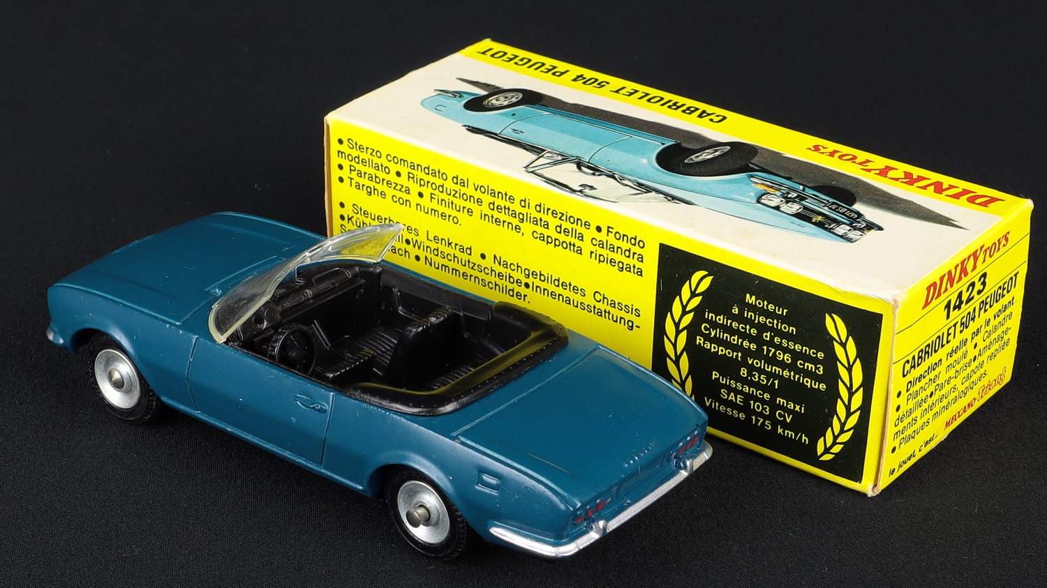 Dinky Toys 1423 - PEUGEOT 504 Cabriolet Bleu foncé 1:43, Atlas