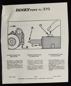 Dinky toys 370 dragster set dd674 leaflet