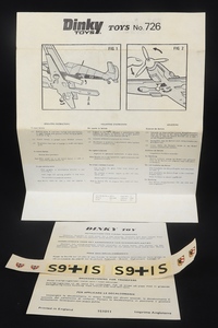 Dinky toys 726 messerschmitt plane ff904 leaflet