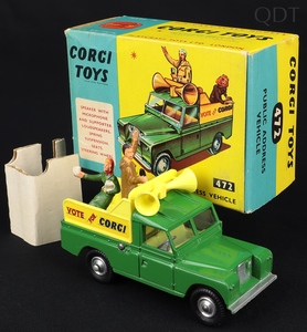Corgi toys 472 public address vehicle vote for corgi landrover gg42 front