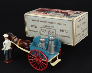 Britains farm 131f horse drawn milk floar milkman two churns gg808 back