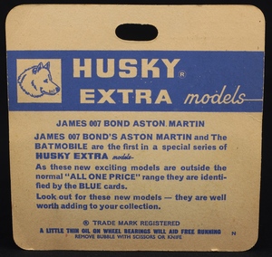 Corgi husky 1401 james bond aston martin jj92 back