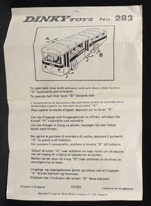 Dinky toys 283 single decker bus jj325 leaflet