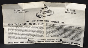 Corgi toys 340 1967 monte carlo hillman imp sunbeam jj350 leaflet
