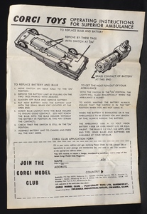 Corgi toys 437 superior ambulance cadillac jj536 leaflet