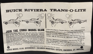 Corgi toys 245 buick riviera kk312 leaflet