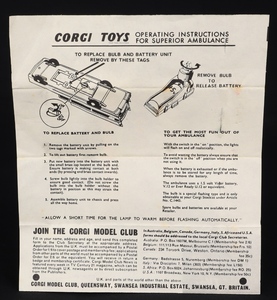 Corgi toys 437 superior ambulance kk410 leaflet