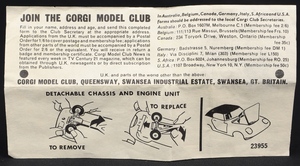 Corgi toys 319 lotus elan coupe ll125 leaflet